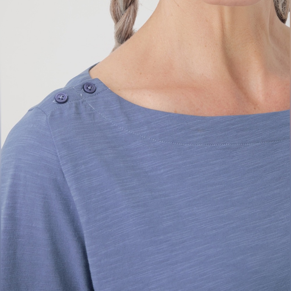🆕 PACT 100% Organic Cotton Relaxed Slub Boatneck Button Top - Picture 4 of 12